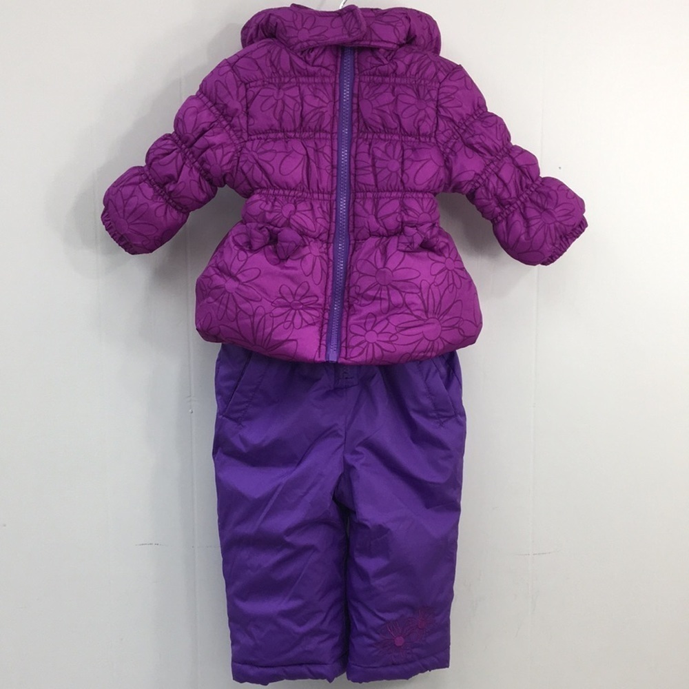 Pink Platinum Purple Daisy Print Coat Bib Set Size 12 M EXCELLENT Condition